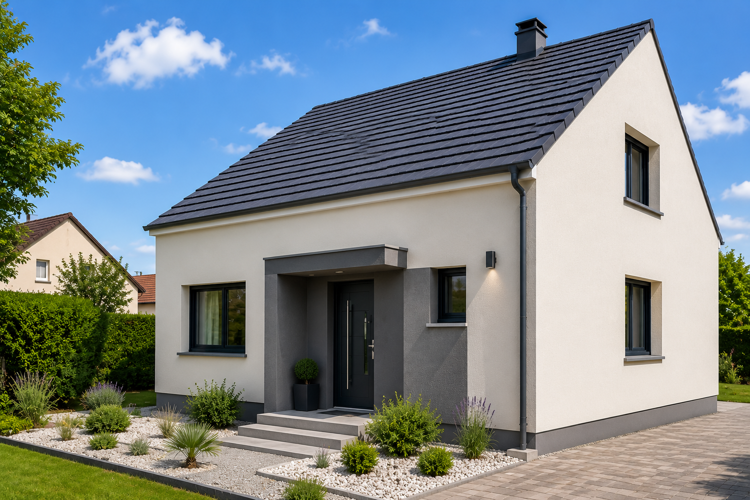 Maison individuelle rénovée avec isolation thermique par l’extérieur