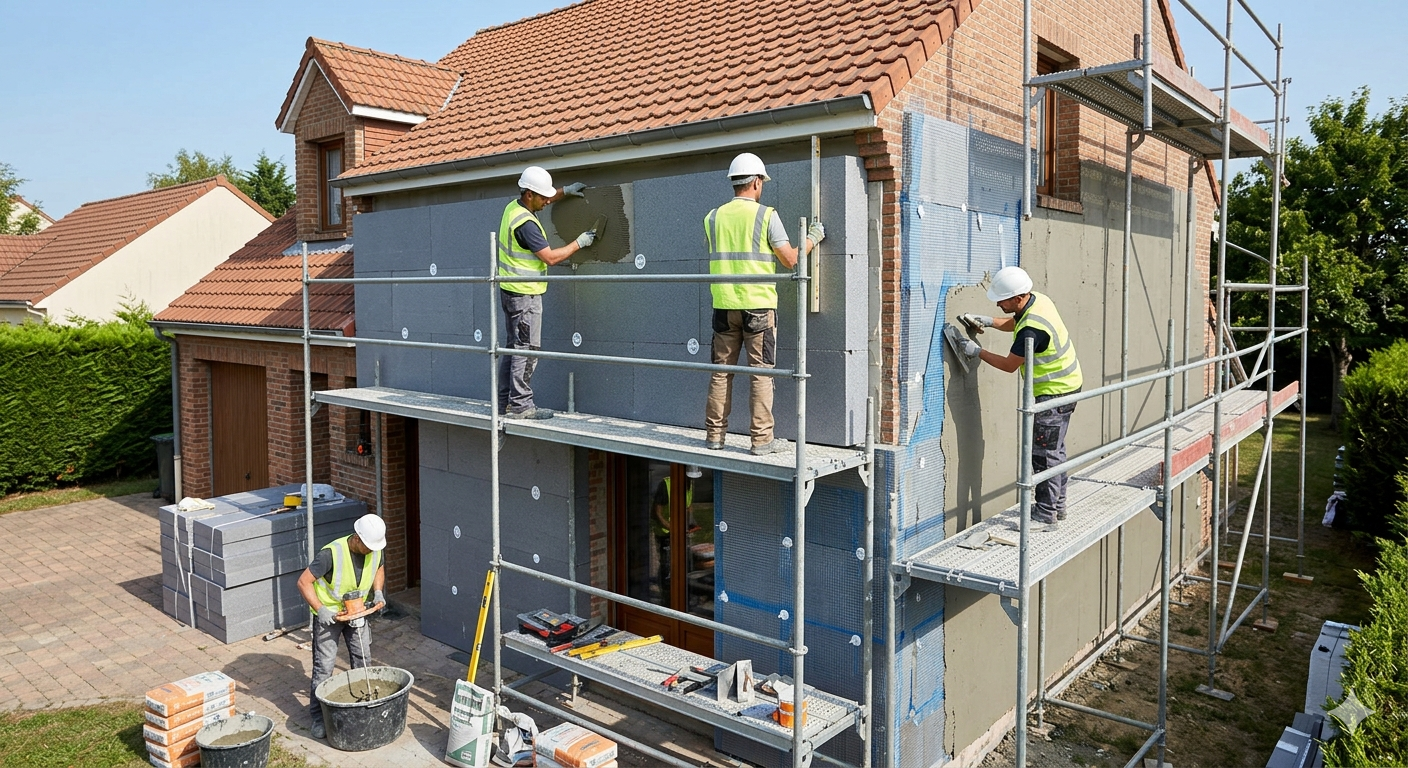Travaux d'isolation thermique par l'extérieur sur maison individuelle